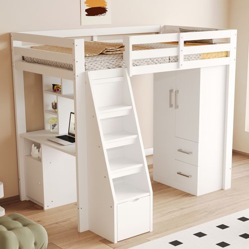Armoire 70x40x135cm, 2 Portes, 2 Tiroirs, Design Simple, Moderne, Bois, Blanc