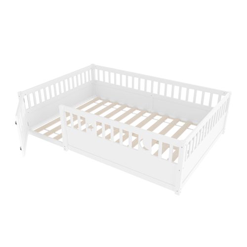 Lit Enfant, 140x190cm, Avec Barrières De Sécurité, Décorations Étoiles Et Lune, Blanc