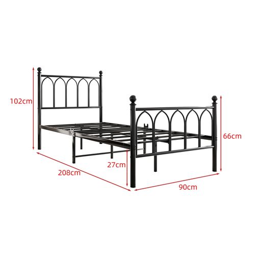 Lit Enfant 90x200cm, Lit Simple, Avec Lumières LED Et Chargement USB, Cadre De Lit En Métal, Noir