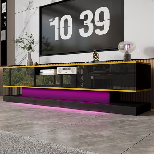 Meuble TV Noir 180 Cm Avec 3 Tiroirs, LED Multicolore Et Design Haut De Gamme
