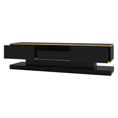Meuble TV Noir 180 Cm Avec 3 Tiroirs, LED Multicolore Et Design Haut De Gamme