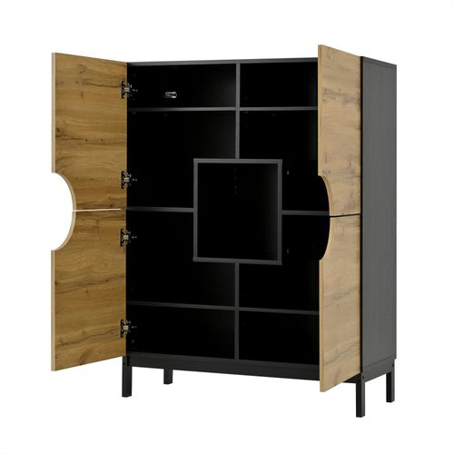 Meuble à Chaussures Finition Bois Avec LED Et Espace De Vitrine, 8-15 Paires, Design Moderne