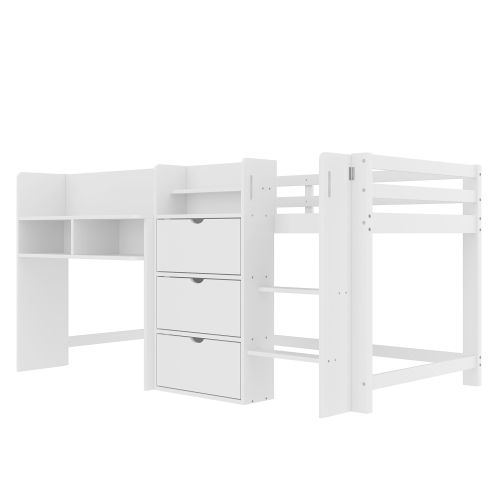 Lit Mi-hauteur 90x200 Cm, Lit Enfant Avec Rangements, Blanc
