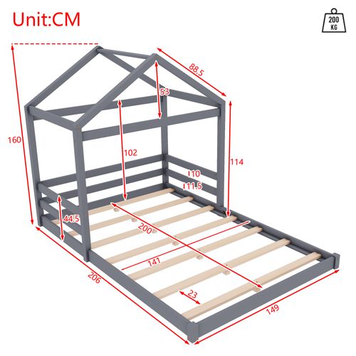 Lit Cabane Enfant 140x200 Cm En Bois De Pin Gris Et Mdf – Design Moderne