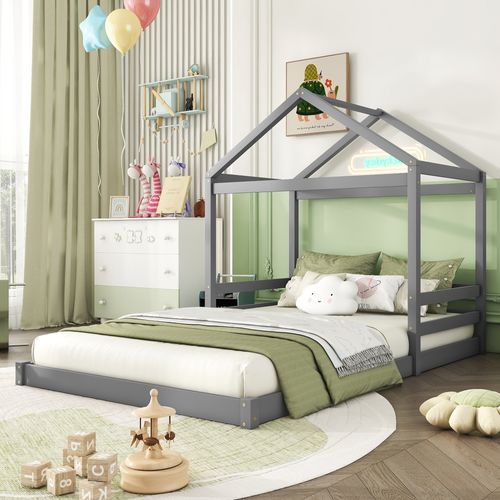 Lit Cabane Enfant 140x200 Cm En Bois De Pin Gris Et Mdf – Design Moderne