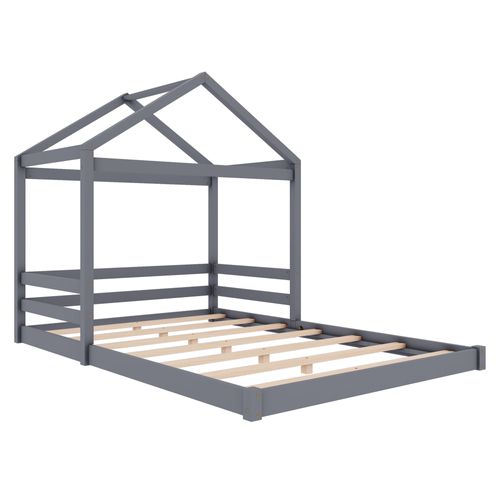 Lit Cabane Enfant 140x200 Cm En Bois De Pin Gris Et Mdf – Design Moderne