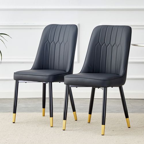 Lot De 2 Chaises De Salle à Manger Moderne Noire Pu, Pieds Métal