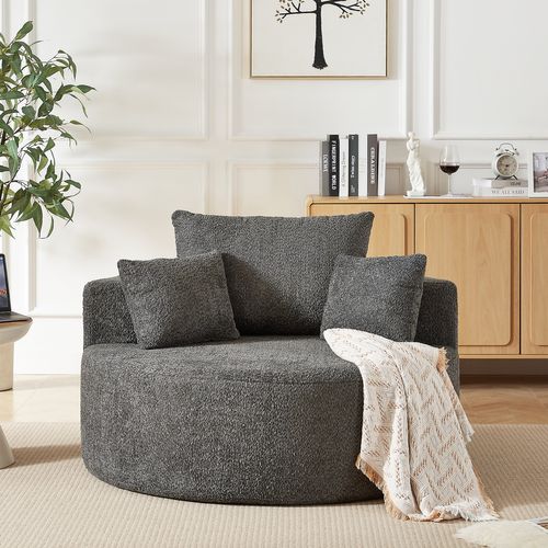 Fauteuil Relax En Chenille Gris, Modulable Et Sans Montage Pour Salon Et Chambre