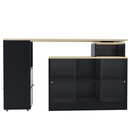 Meuble De Bar Modulable Noir Avec Table De Bar Et Espace De Rangement Multifonction