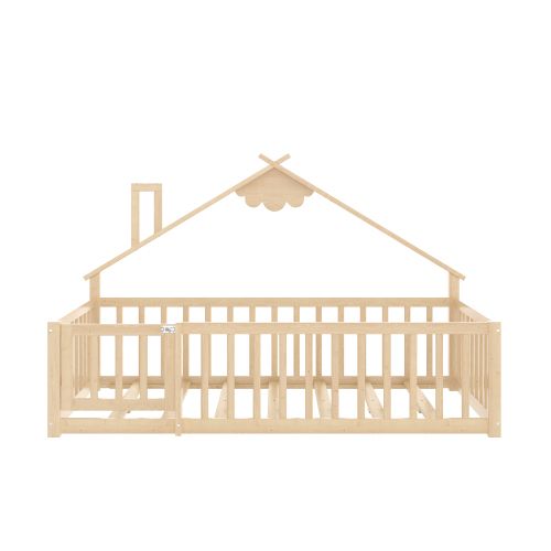 Lit Enfant 90x190 Cm, Lit Simple Avec Barrière De Sécurité, Cadre En Bois, Bois