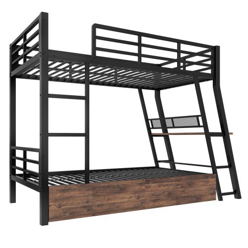 Lit Superposé 90x200 Cm Avec Éclairage LED, 2 Tiroirs, Bureau, Noir