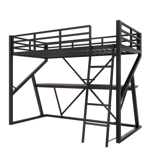 Lit Mezzanine 90x200 Cm Avec Éclairage LED, Barrières De Sécurité, Bureau, En Métal, Noir