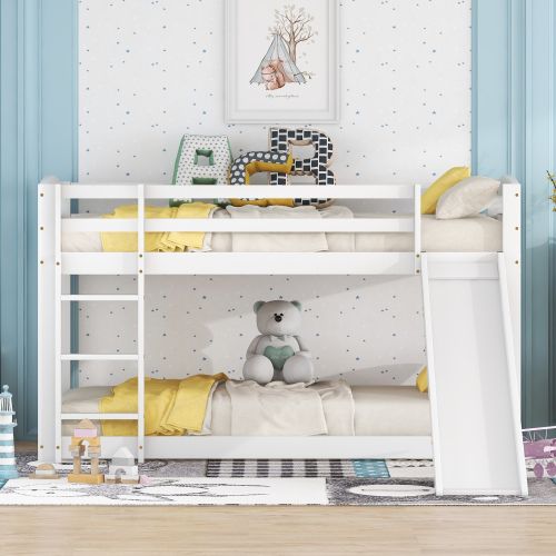 Lit Superposé 90x200 Cm Avec Toboggan, Barrière De Sécurité, Sans Sommier à Lattes, Blanc