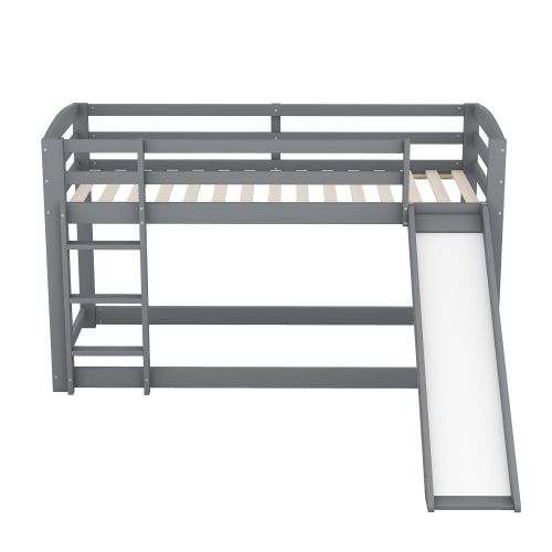 Lit Superposé 90x200 Cm Avec Toboggan, Barrière De Sécurité, Sans Sommier à Lattes, Gris