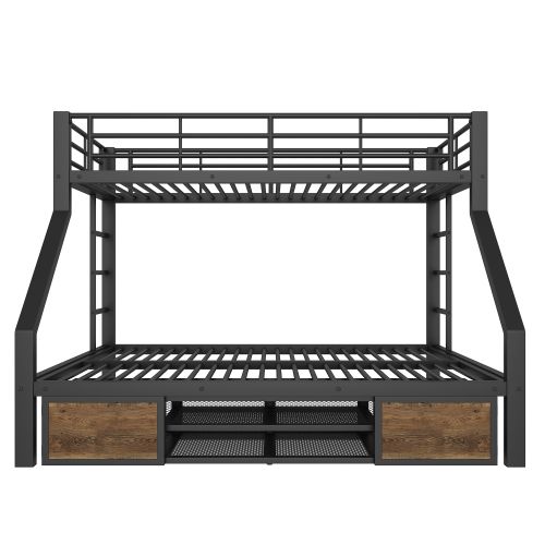 Lit Superposés 90x200 Cm Et 140x200 Cm Avec Étagère à Chaussures, 2 Compartiments De Rangement, Noir