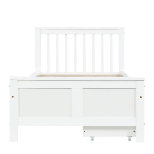 Lit Enfant 90x200 Cm, Avec 2 Tiroirs Et Tête De Lit à Lattes, En Bois, Blanc