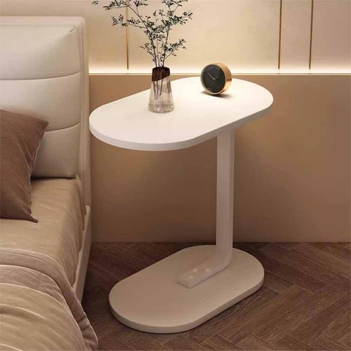 Table D’appoint C-shape En Bois Blanc 40×28×55,5 Cm Pour Canapé, Lit Ou Salon