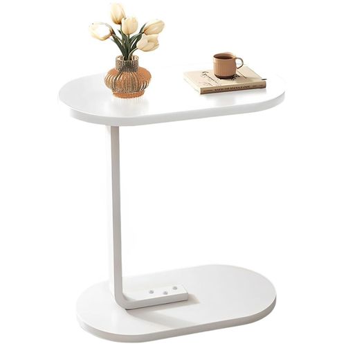 Table D’appoint C-shape En Bois Blanc 40×28×55,5 Cm Pour Canapé, Lit Ou Salon