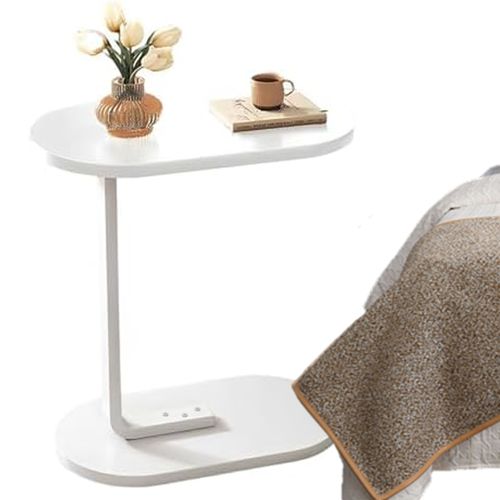 Table D’appoint C-shape En Bois Blanc 40×28×55,5 Cm Pour Canapé, Lit Ou Salon