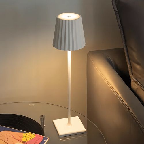 Lampe De Table Plissée Rechargeable 3w LED Métallique Blanc Étanche 2 Hauteurs
