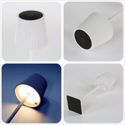 Lampe De Table Plissée Rechargeable 3w LED Métallique Blanc Étanche 2 Hauteurs