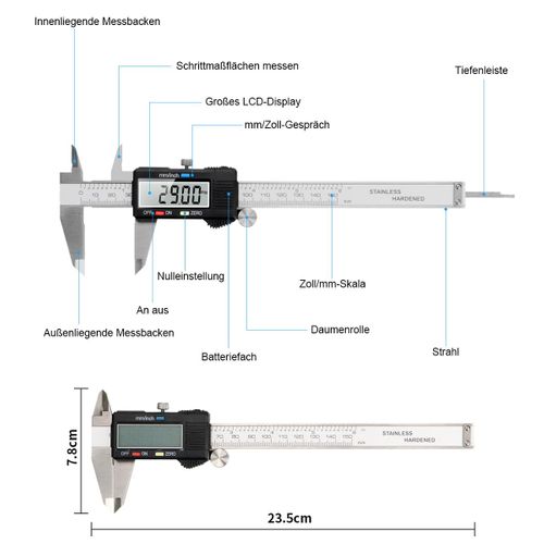 Double Décimètre Numérique Professionnel En Acier Inoxydable - Grand Écran Numérique - 0-150 Mm