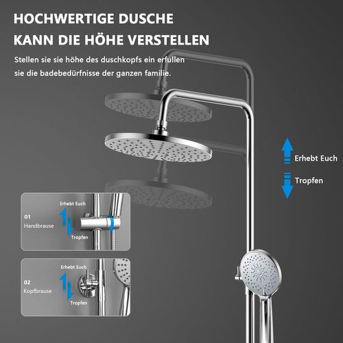 Ensemble De Douche De Salle De Bain, Colonne De Douche Thermostatique, Réglable, Acier Inoxydable