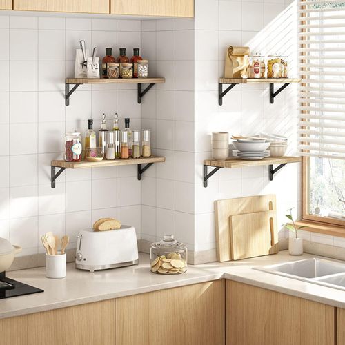 Étagères Murales En Bois - Lot De 4 - Étagères Droites En Bois Massif - Pour Salon, Entrée, Chambre