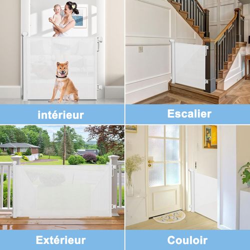 Barrière De Sécurité Rétractable à 180 Cm Blanc - Double Verrouillage à Une Main