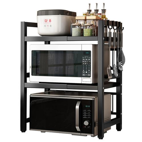 Étagère De Rangement De Cuisine Noire - Double Niveau Extensible - 6 Crochets