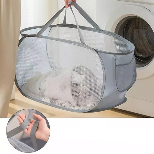 Panier à Linge Pliable Gris - Lot De 2 - Panier à Linge En Maille Alvéolée Respirante