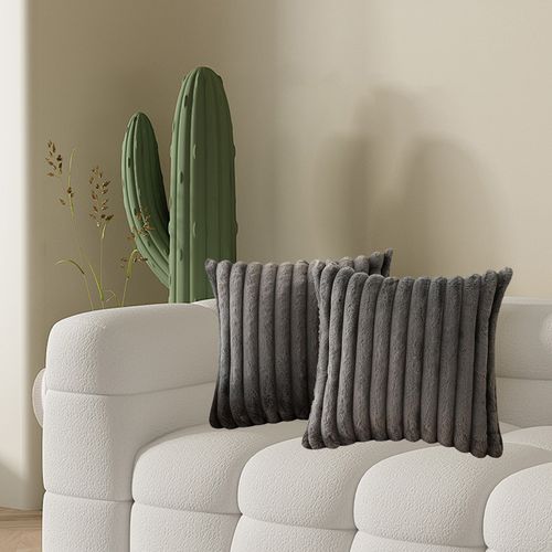 Taie D'oreiller En Velours Gris 45 X 45 Cm - Lot De 2 - Housse Simple Face