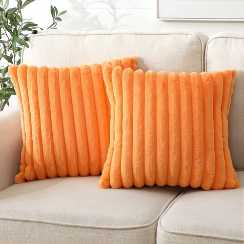 Taie D'oreiller En Velours Orange 45 X 45 Cm - Lot De 2 - Housse Simple Face