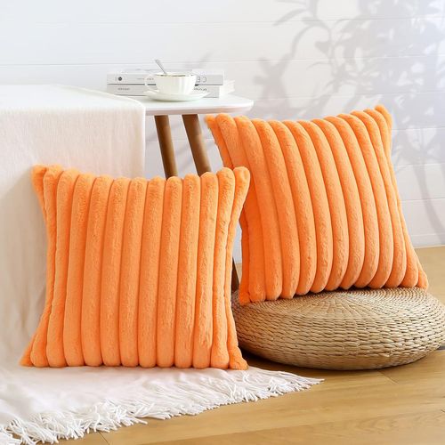 Taie D'oreiller En Velours Orange 45 X 45 Cm - Lot De 2 - Housse Simple Face
