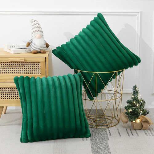 Taie D'oreiller En Velours Vert Foncé 50 X 50 Cm - Lot De 2 - Housse Simple Face