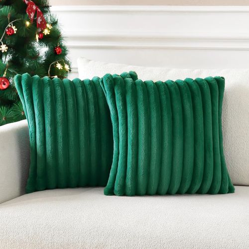 Taie D'oreiller En Velours Vert Foncé 50 X 50 Cm - Lot De 2 - Housse Simple Face