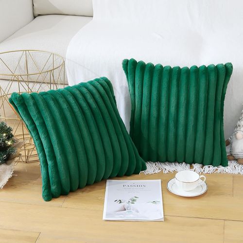 Taie D'oreiller En Velours Vert Foncé 50 X 50 Cm - Lot De 2 - Housse Simple Face