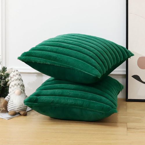 Taie D'oreiller En Velours Vert Foncé 45 X 45 Cm - Lot De 2 - Housse Simple Face