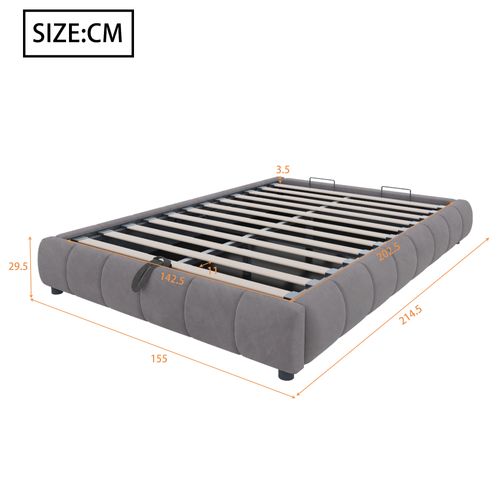 Lit Coffre Adulte 140x200cm Avec LED Et Sommier, Lit Bas Avec Cadre Flottant, Velours, Gris