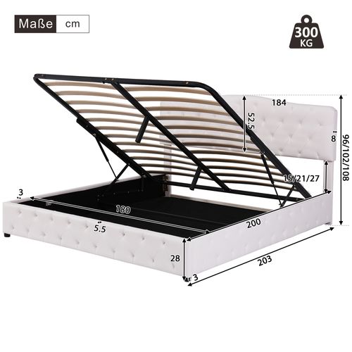 Lit Adulte Coffre 180x200 Cm Avec Sommier à Lattes En Bois Et Tête De Lit,  Pu, ​​blanc