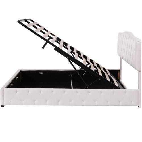 Lit Adulte Coffre 180x200 Cm Avec Sommier à Lattes En Bois Et Tête De Lit,  Pu, ​​blanc