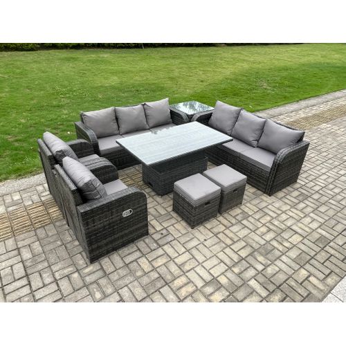 Salon De Jardin En Rotin Avec Table à Manger Réglable En Hauteur 2 Tabourets