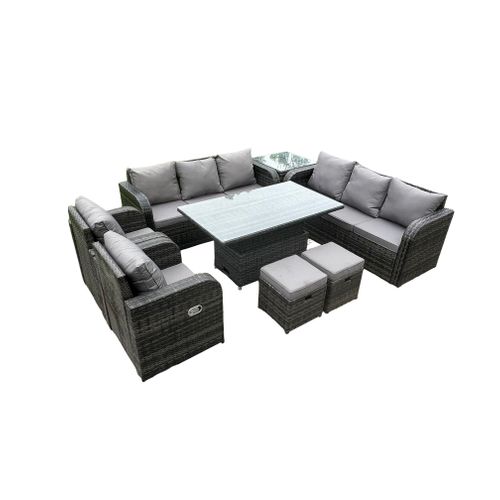 Salon De Jardin En Rotin Avec Table à Manger Réglable En Hauteur 2 Tabourets