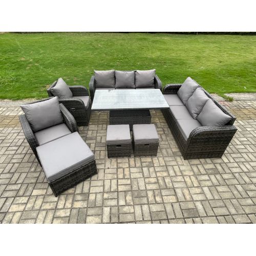 Salon De Jardin En Rotin Avec Table à Manger Réglable En Hauteur 3 Tabourets