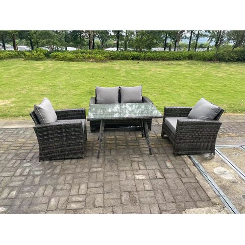 4 Places Gris Foncé Mixte Dossier Haut Meuble De Jardin Extérieur Avec Table à Manger