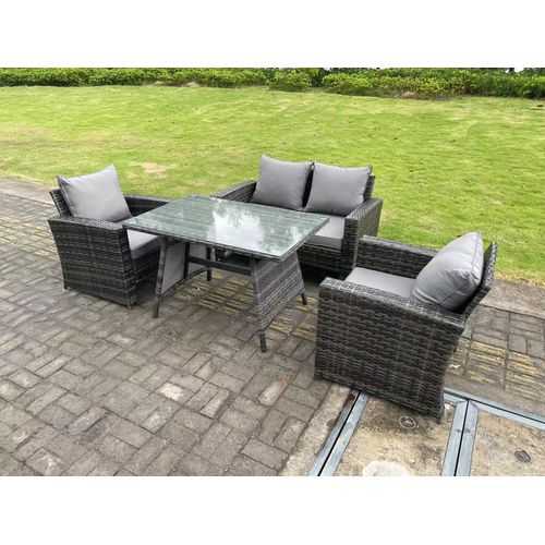 4 Places Gris Foncé Mixte Dossier Haut Meuble De Jardin Extérieur Avec Table à Manger