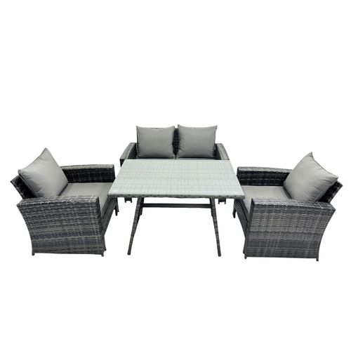 4 Places Gris Foncé Mixte Dossier Haut Meuble De Jardin Extérieur Avec Table à Manger