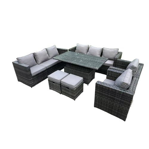 10 Places Salon De Jardin En Rotin Avec Table à Manger Réglable En Hauteur Canapé