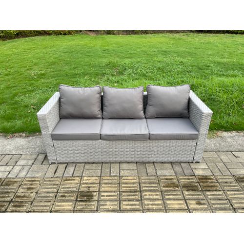 Salon De Jardin En Rotin Canapé, Et 3 Tabourets,2 Table D'appoint Intérieure Gris Clair