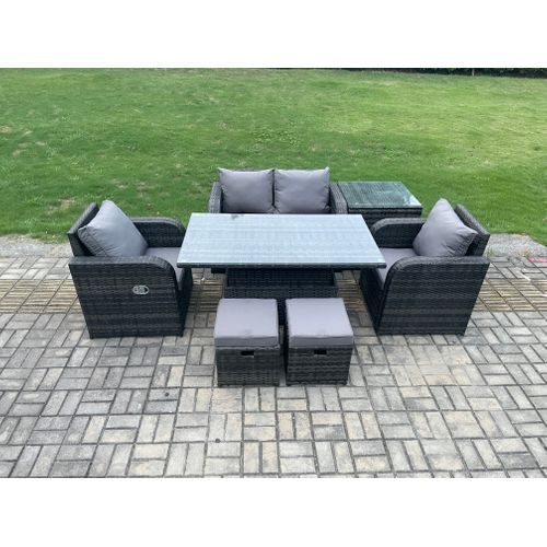 Salon De Jardin En Rotin Avec Table Chaises Inclinable Canapé D'amour Table D'appoint
